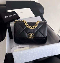 Load image into Gallery viewer, Chanel small black lambskin 19, with mixed gold hdw
