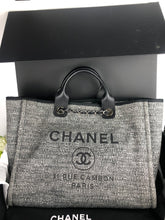 Load image into Gallery viewer, Chanel Large 24 series black and grey Deauville tote with silver hdw.
