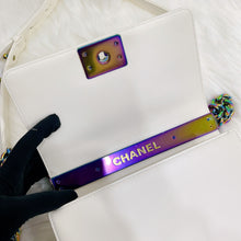 Load image into Gallery viewer, Chanel rare LED white medium boy bag with rainbow iridescent hdw
