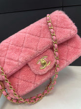 Load image into Gallery viewer, Chanel bag medium pink fur with gold hardware.
