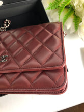 Load image into Gallery viewer, Chanel 28 series burgundy lambskin woc, wallet on chain
