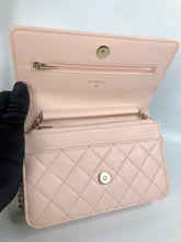 Load image into Gallery viewer, Chanel 22s light pink caviar wallet on chain (WOC) with light gold hdw
