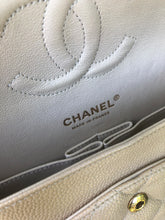 Load image into Gallery viewer, Chanel beige medium classic flap caviar, gold hardware
