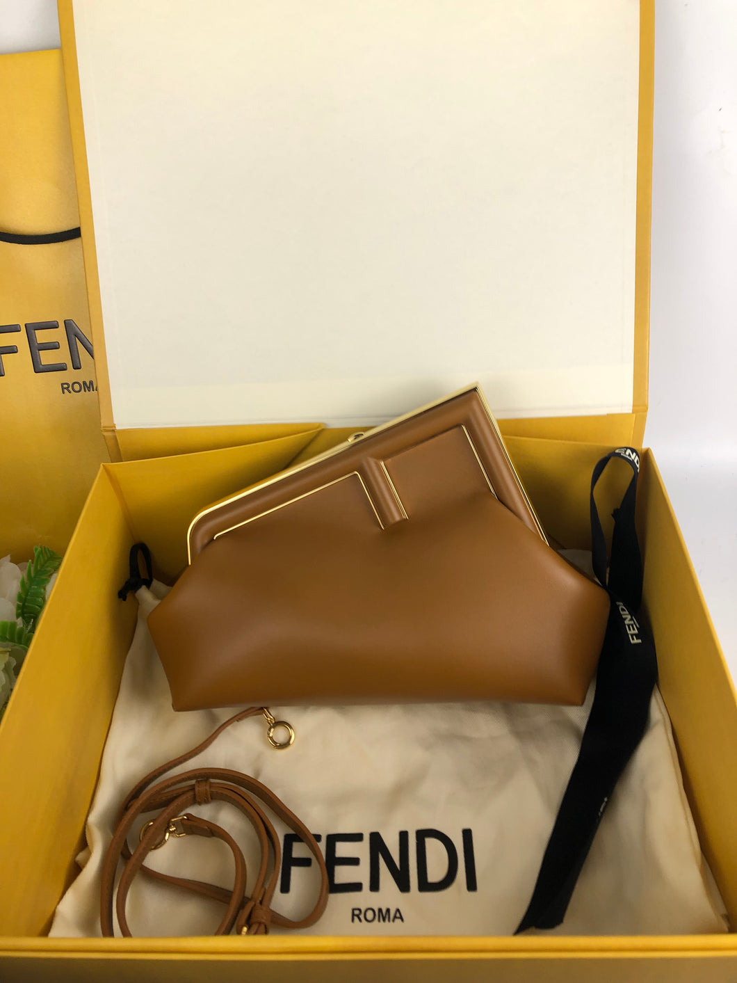 Fendi first small in caramel brown Napa leather