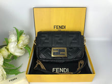 Load image into Gallery viewer, Fendi black mini baguette, gold hdw, with long strap
