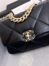 Load image into Gallery viewer, Chanel small black lambskin 19, with mixed gold hdw
