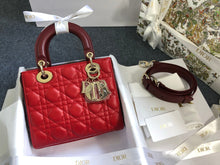 Load image into Gallery viewer, Lady Dior small two tone burgundy red cannage lambskin, with gold hdw 2024
