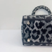 Load image into Gallery viewer, Christian Dior Grey and Black Leopard Pattern Mizza Embroidery Medium Lady D-Lite Bag Pale Gold Hardware
