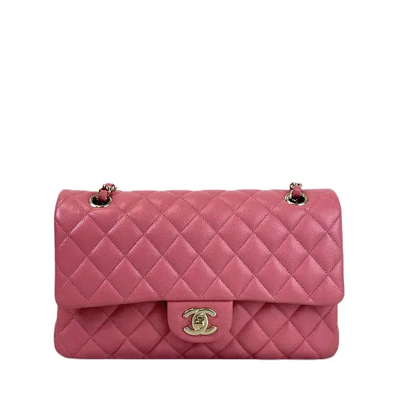 Chanel 28 series pink caviar classic flap medium, gold hdw