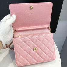 Load image into Gallery viewer, Chanel square pearl pink caviar woc (wallet on chain) gold hdw
