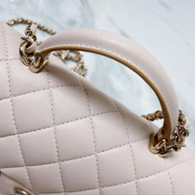 Load image into Gallery viewer, Chanel 23p mini top handle rectangular, ecru caramel bi-color, light gold hdw
