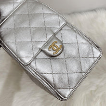 Load image into Gallery viewer, Chanel 25 small in silver caviar, aged gold hdw
