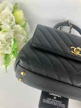 Load image into Gallery viewer, Chanel small black caviar chevron coco handle, light gold hdw
