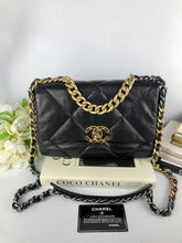 Load image into Gallery viewer, Chanel 19 small black lambskin, mixed gold hdw
