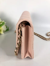 Load image into Gallery viewer, Chanel 22s light pink caviar wallet on chain (WOC) with light gold hdw
