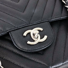 Load image into Gallery viewer, Chanel black caviar chevron jumbo, silver hdw
