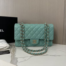 Load image into Gallery viewer, Chanel 21s Tiffany blue medium caviar classic, light gold hdw
