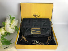 Load image into Gallery viewer, Fendi black mini baguette, gold hdw, with long strap
