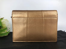 Load image into Gallery viewer, Ysl Saint Laurent woc, wallet on chain, gold/bronze snakeskin with gold hdw
