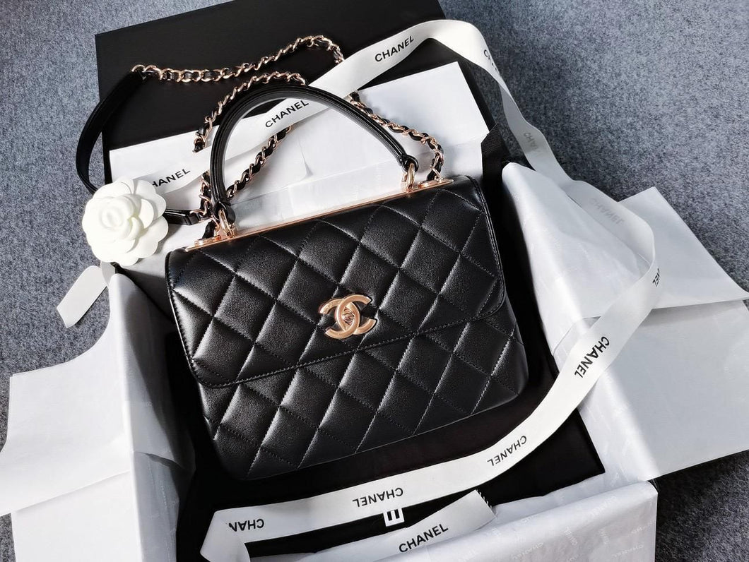 Chanel black small trendy, rose gold hdw