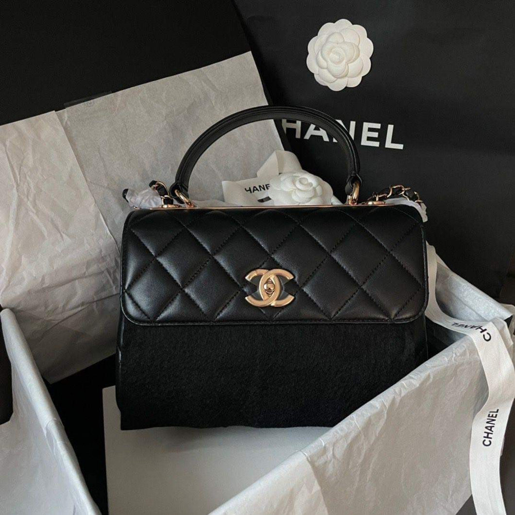 Chanel black small trendy, rose gold hdw