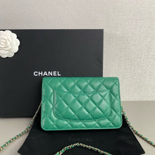 Load image into Gallery viewer, Chanel woc green lambskin with gold hdw.
