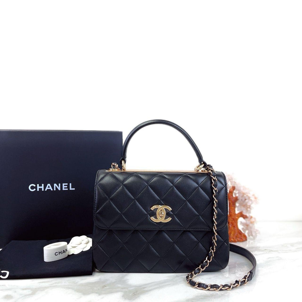 Chanel black trendy in small lambskin, Rose gold hardware