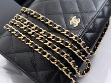 Load image into Gallery viewer, Chanel black caviar microchip WOC (wallet on chain) with gold hdw
