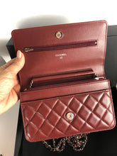 Load image into Gallery viewer, Chanel 28 series burgundy lambskin woc, wallet on chain
