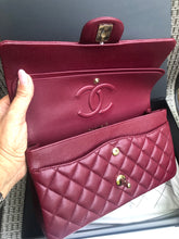 Load image into Gallery viewer, Chanel burgundy red caviar medium classic flap, light gold hdw chip full set
