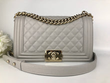 Load image into Gallery viewer, Chanel light grey old medium caviar boy, light gold hdw
