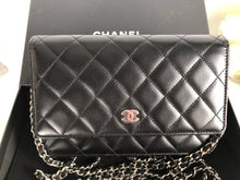 Load image into Gallery viewer, Chanel 28 series black lambskin woc, wallet on chain silver hdw
