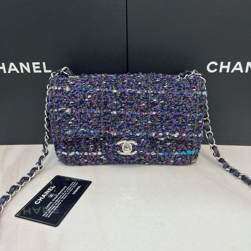 Chanel blue/purple mini tweed, silver hdw