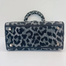 Load image into Gallery viewer, Christian Dior Grey and Black Leopard Pattern Mizza Embroidery Medium Lady D-Lite Bag Pale Gold Hardware
