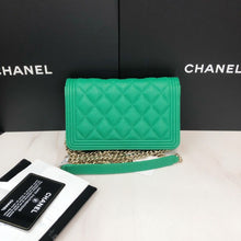 Load image into Gallery viewer, Chanel green caviar boy woc, gold hdw
