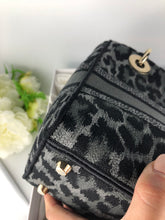 Load image into Gallery viewer, Christian Dior Grey and Black Leopard Pattern Mizza Embroidery Medium Lady D-Lite Bag Pale Gold Hardware
