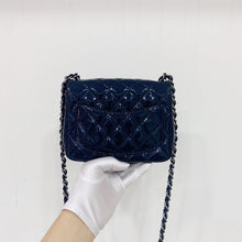 Load image into Gallery viewer, Chanel mini patent square, blue with silver hdw
