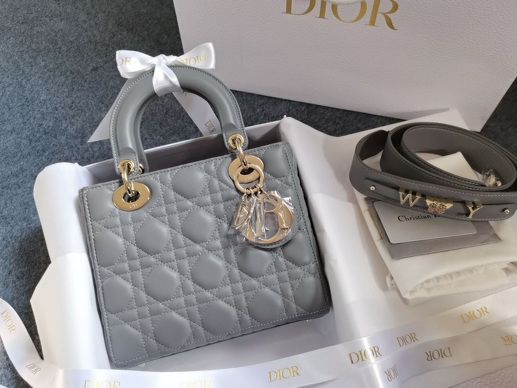 Lady Dior small grey lambskin, with gold hdw