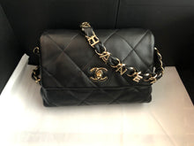 Load image into Gallery viewer, Chanel 30 series small black lambskin woven logo flap with gold hdw
