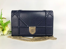Load image into Gallery viewer, Diorama blue leather wallet on chain (WOC) with light gold hdw
