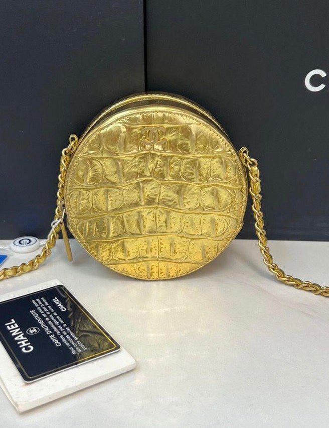 Chanel 19A Egyptian collection gold round bag