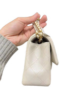 Load image into Gallery viewer, Rare Chanel white mini lambskin, with top handle and gold hdw
