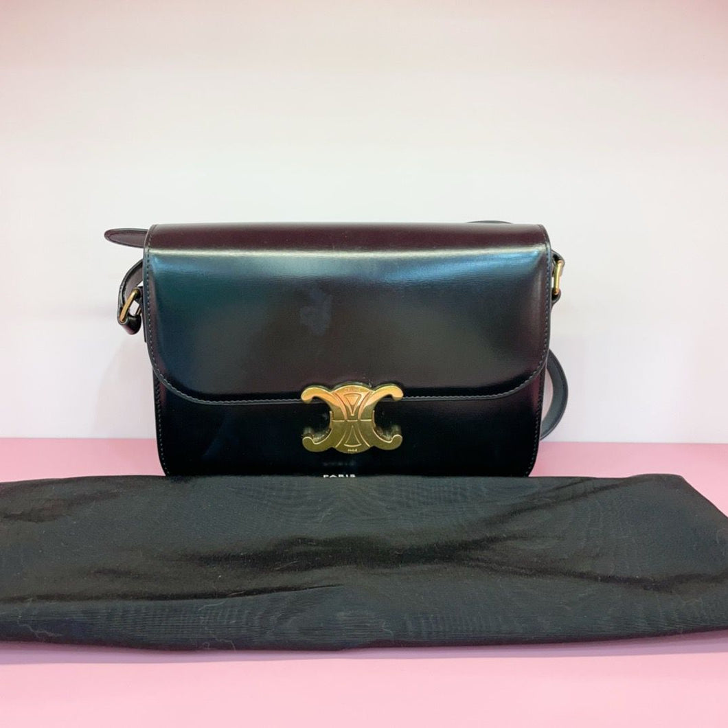 Celine black medium triomphe classique with gold hdw in calfskin