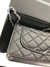 Load image into Gallery viewer, Chanel 28 series black lambskin woc, wallet on chain silver hdw
