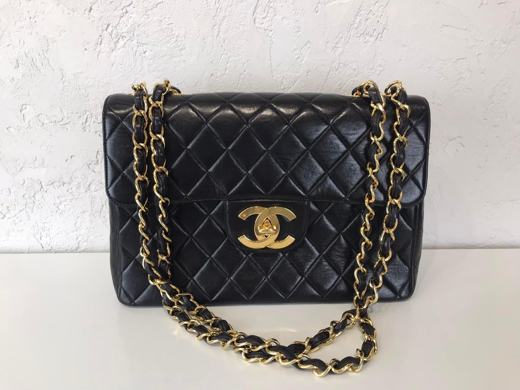 Chanel 24k gold hdw vintage black jumbo XL