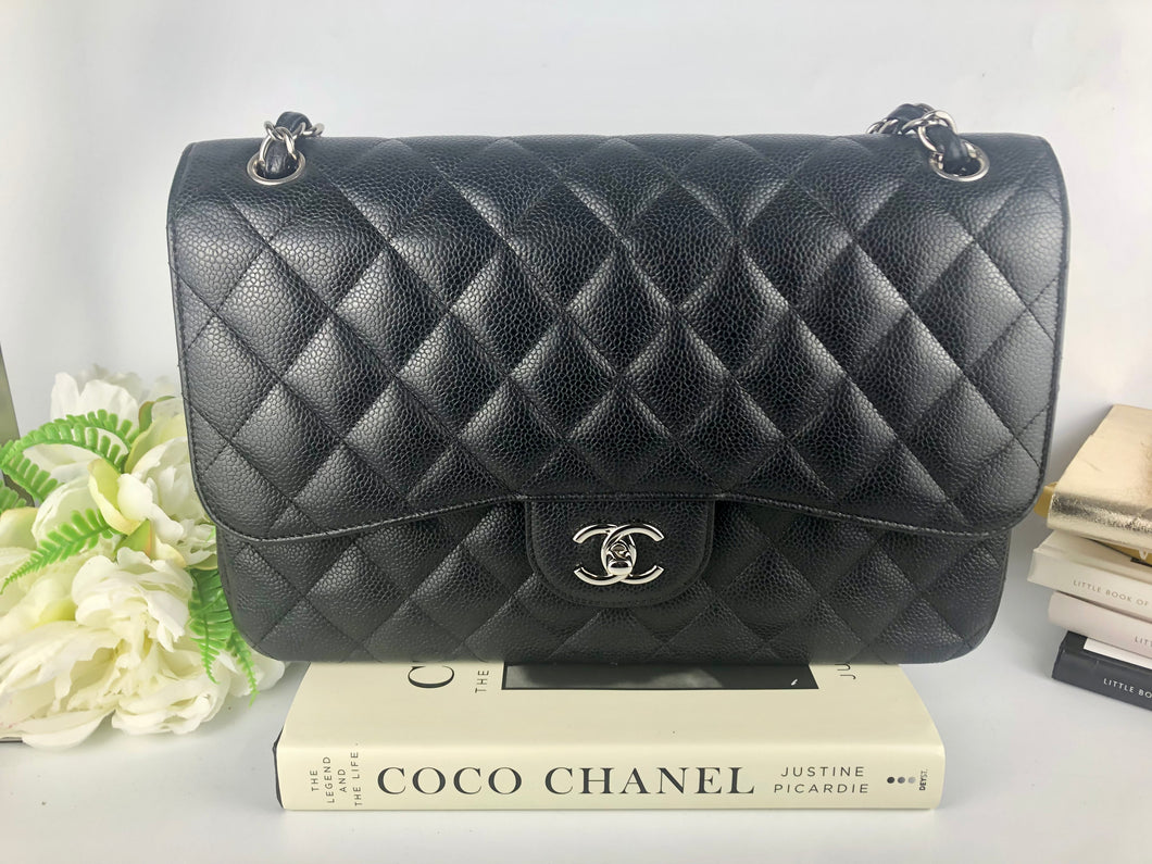 Chanel 21 series black caviar jumbo, silver hdw