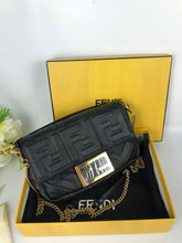 Load image into Gallery viewer, Fendi black mini baguette, gold hdw, with long strap
