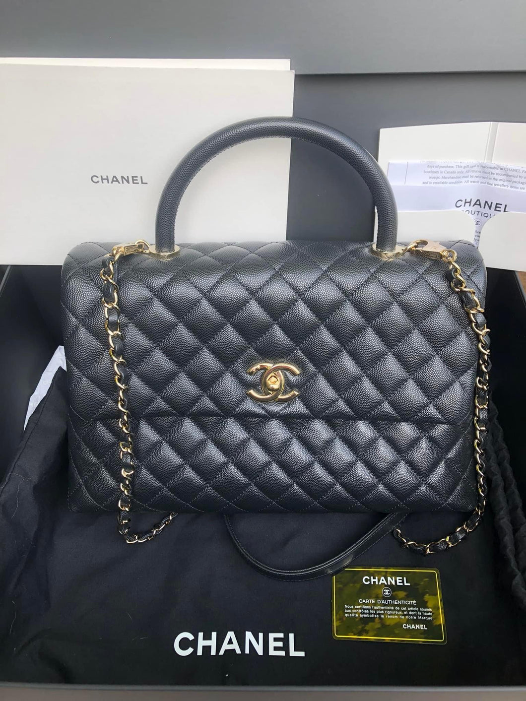 Chanel 30 series black caviar large coco handle, light gold hdw