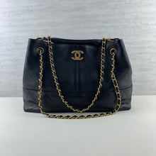 Load image into Gallery viewer, Chanel 25A hobo small black calfskin, coco base shopping bag with light gold hardware
