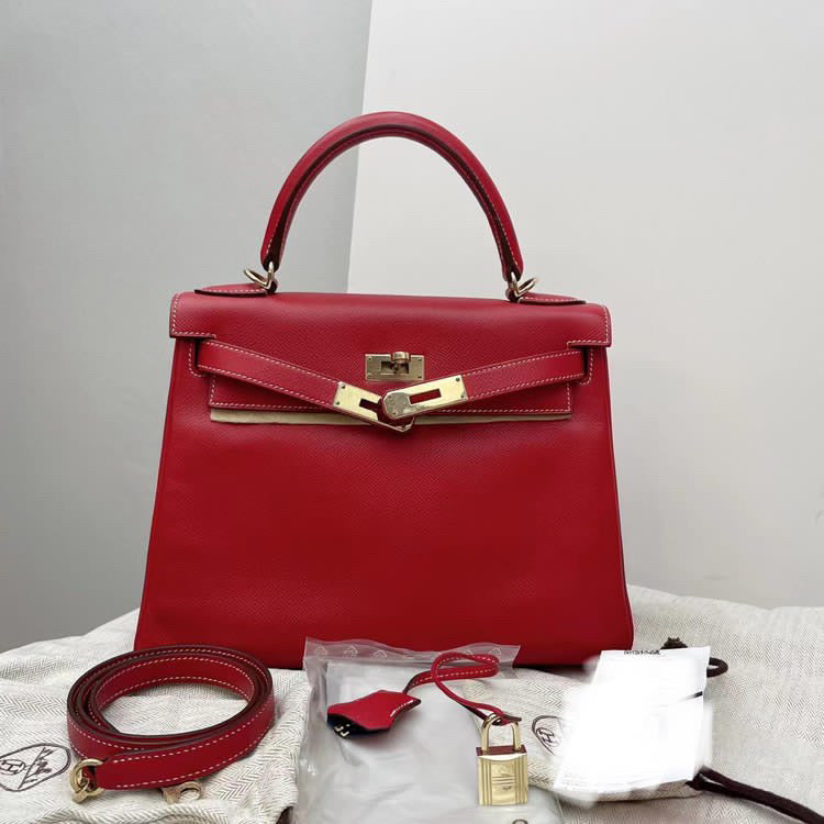 Hermes kelly 28 red tc leather with lock,key,dust bag